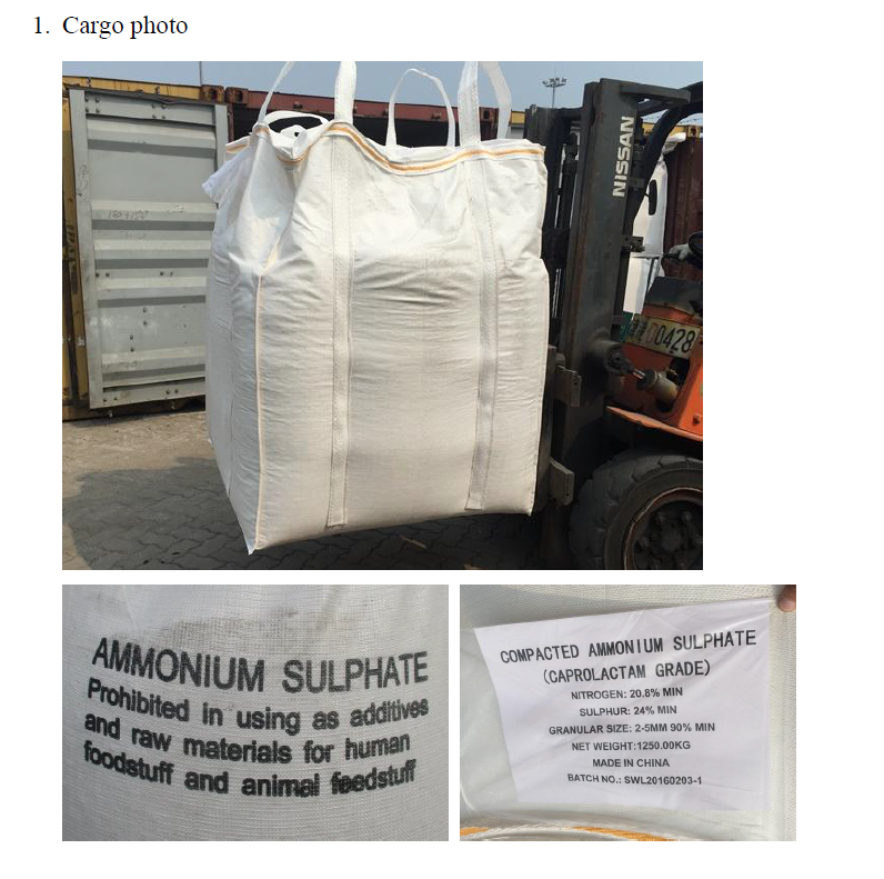 ammonium sulphate 1250kg bag to ship by containers